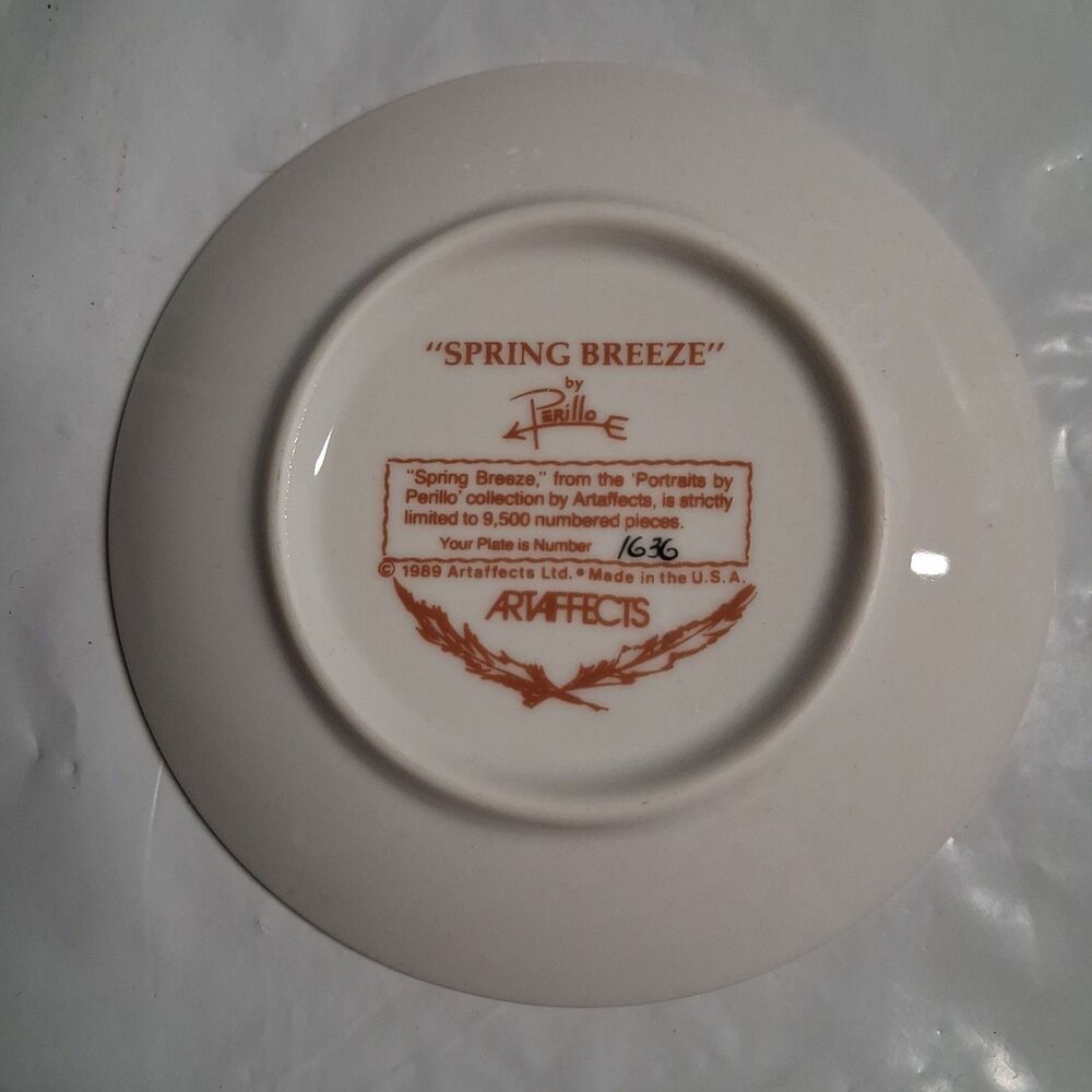 Spring Breeze by Perillo 4" Collector Plate 1989 Artifacts Portraits has box - Picture 2 of 2